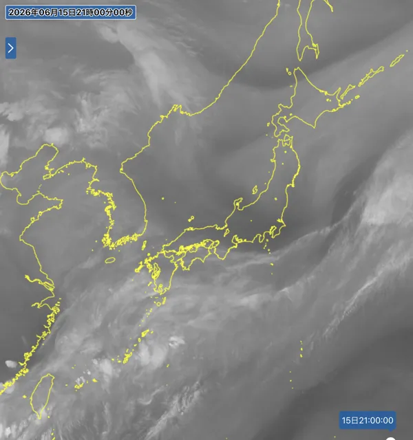 2026年6月15日21時の日本周辺の衛星水蒸気画像