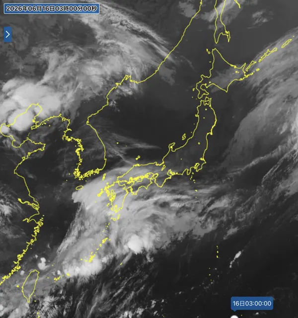 2026年6月16日3時の日本周辺の衛星赤外画像