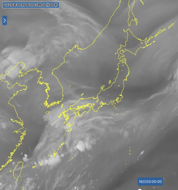 2026年6月16日3時の日本周辺の衛星水蒸気画像