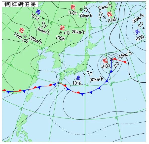 2026年6月16日9時の速報天気図