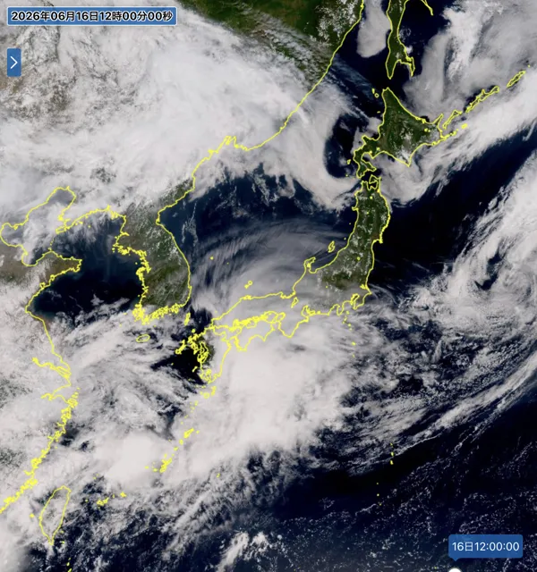 2026年6月16日12時の日本周辺の衛星可視画像