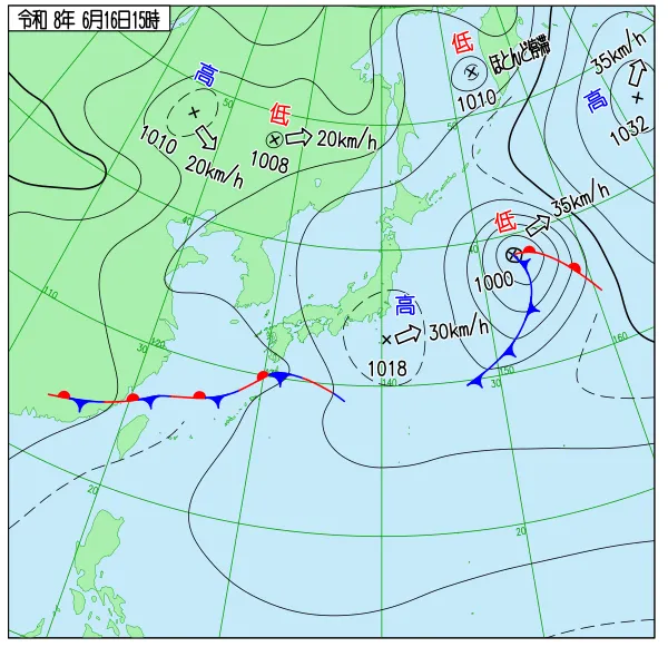 2026年6月16日15時の速報天気図