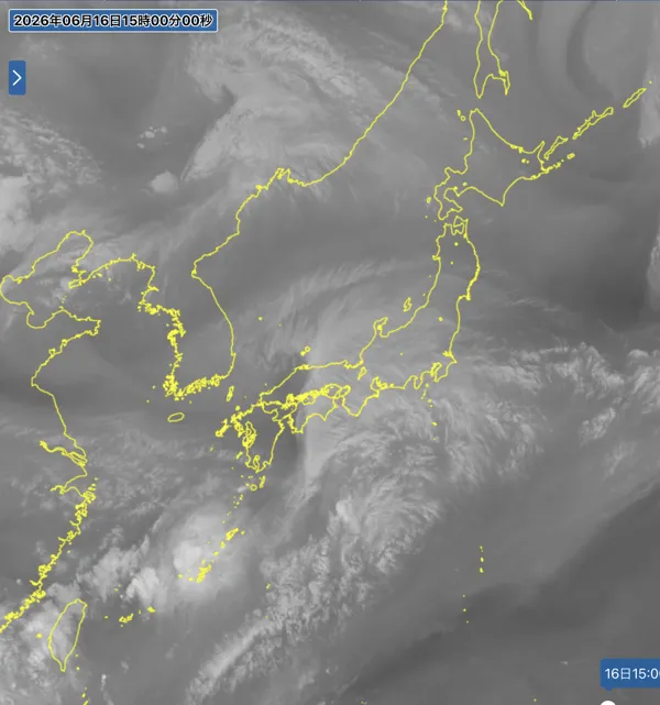 2026年6月16日15時の日本周辺の衛星水蒸気画像
