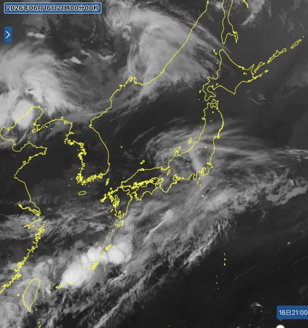 2026年6月16日21時の日本周辺の衛星赤外画像