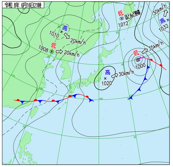 2026年6月16日21時の速報天気図