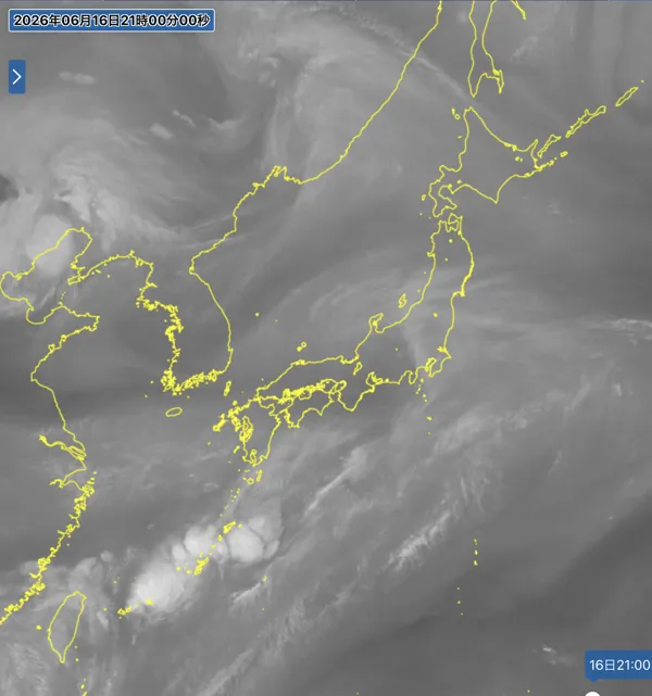 2026年6月16日21時の日本周辺の衛星水蒸気画像