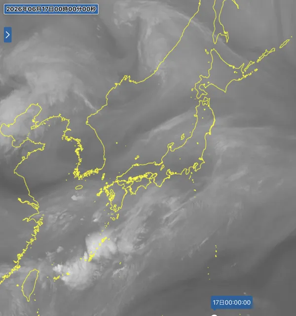 2026年6月16日24時の日本周辺の衛星水蒸気画像
