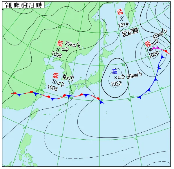 2026年6月17日9時の速報天気図