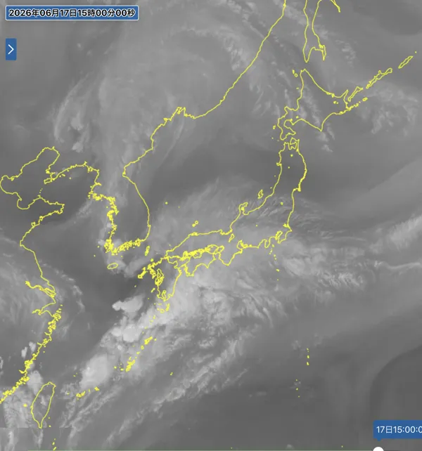 2026年6月17日15時の日本周辺の衛星水蒸気画像