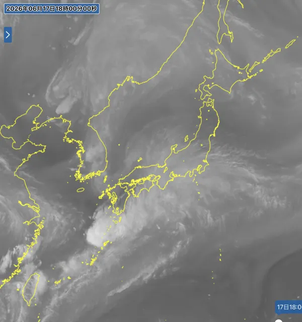 2026年6月17日18時の日本周辺の衛星水蒸気画像