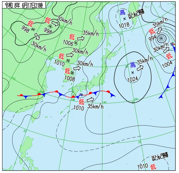 2026年6月17日21時の速報天気図