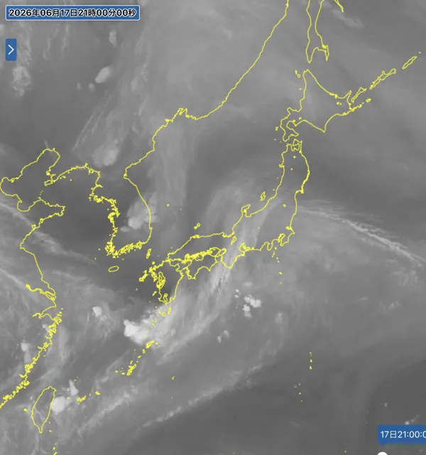 2026年6月17日21時の日本周辺の衛星水蒸気画像