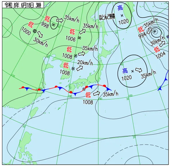 2026年6月18日3時の速報天気図