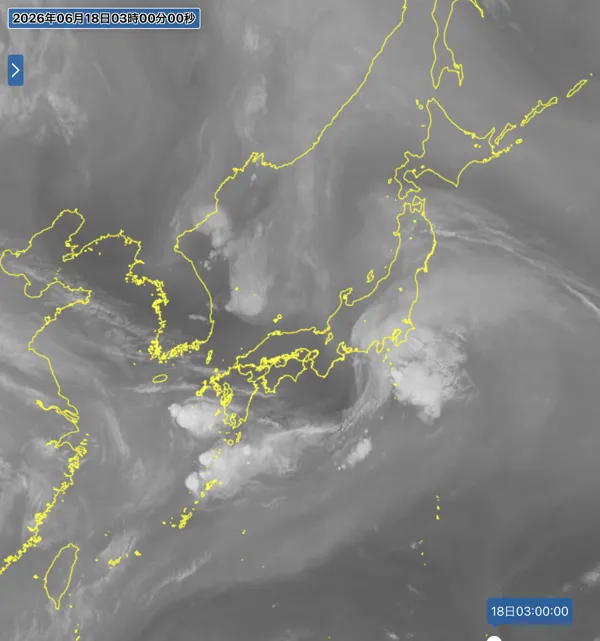 2026年6月18日3時の日本周辺の衛星水蒸気画像