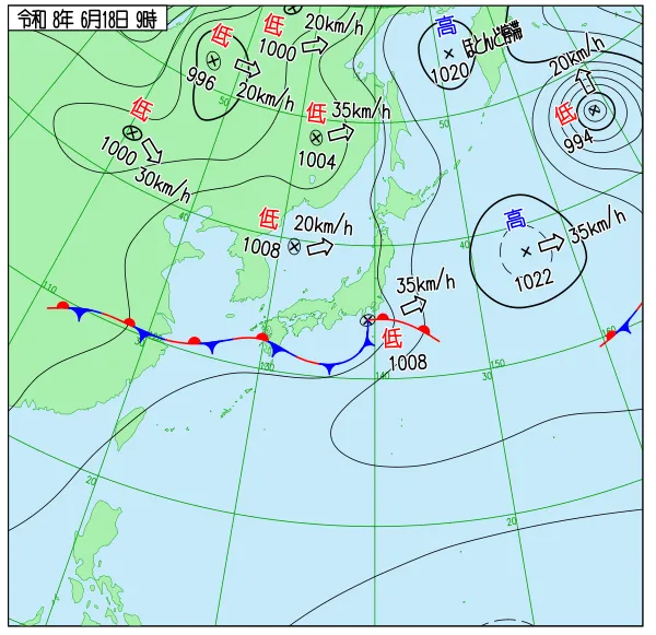 2026年6月18日9時の速報天気図