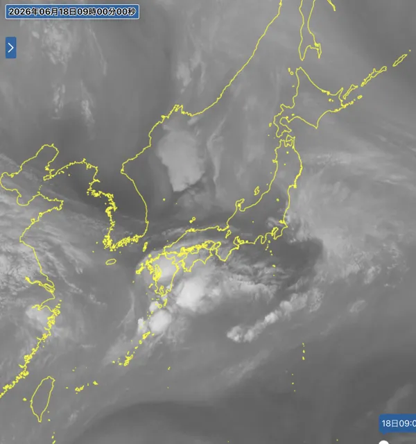 2026年6月18日9時の日本周辺の衛星水蒸気画像