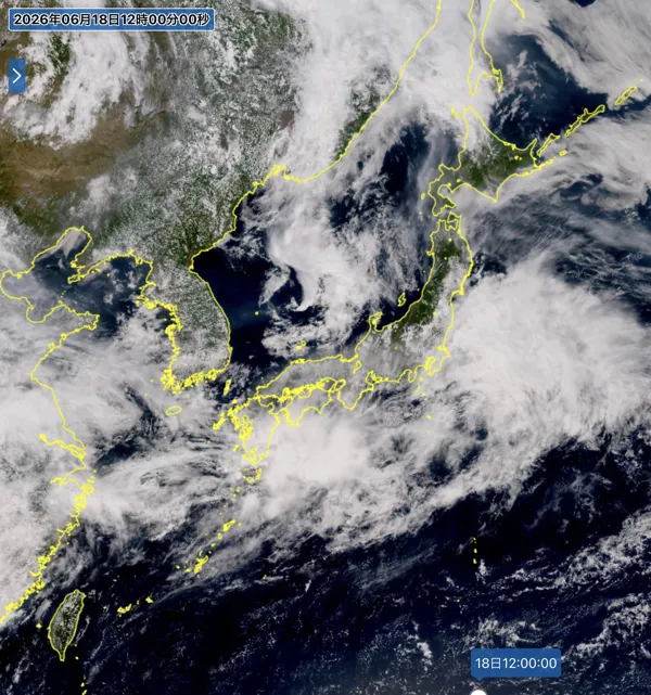 2026年6月18日12時の日本周辺の衛星可視画像