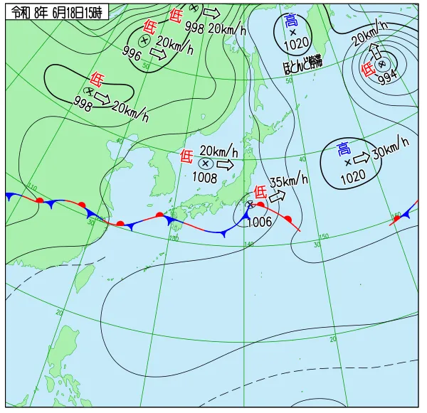 2026年6月18日15時の速報天気図