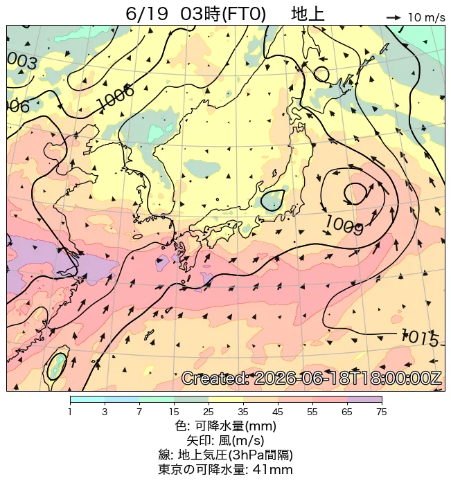 2026年6月19日の日本周辺の地上天気図（3時）
