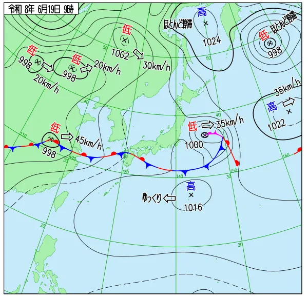 2026年6月19日9時の速報天気図