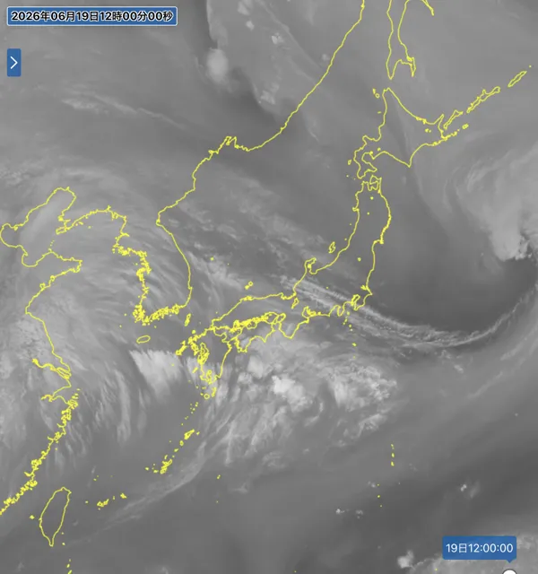 2026年6月19日12時の日本周辺の衛星水蒸気画像