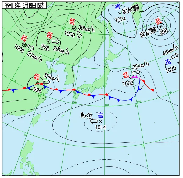 2026年6月19日15時の速報天気図
