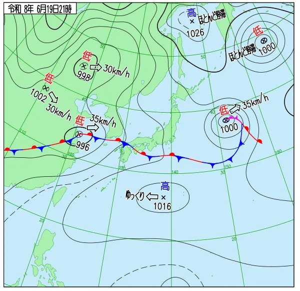2026年6月19日21時の速報天気図