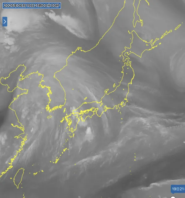 2026年6月19日21時の日本周辺の衛星水蒸気画像