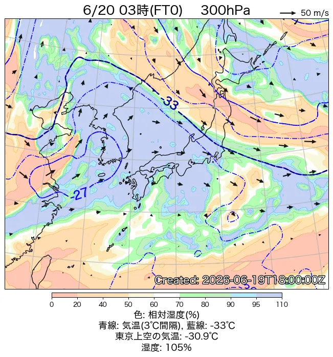2026年6月20日の日本周辺の300hPa天気図（3時）