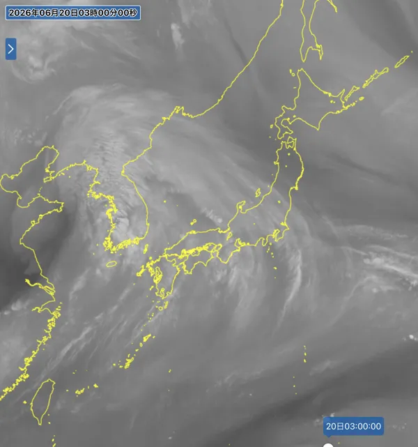 2026年6月20日3時の日本周辺の衛星水蒸気画像