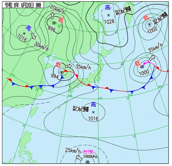 2026年6月20日9時の速報天気図