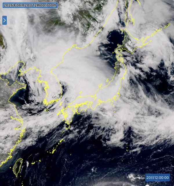 2026年6月20日12時の日本周辺の衛星可視画像