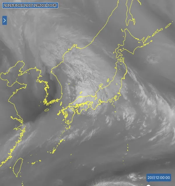 2026年6月20日12時の日本周辺の衛星水蒸気画像