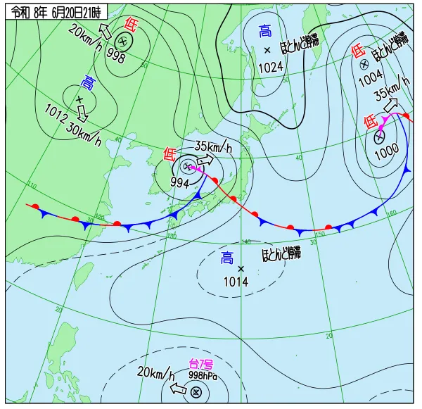2026年6月20日21時の速報天気図