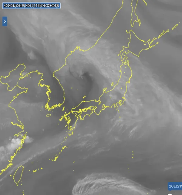 2026年6月20日21時の日本周辺の衛星水蒸気画像