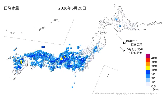 日本のアメダス日降水量の図