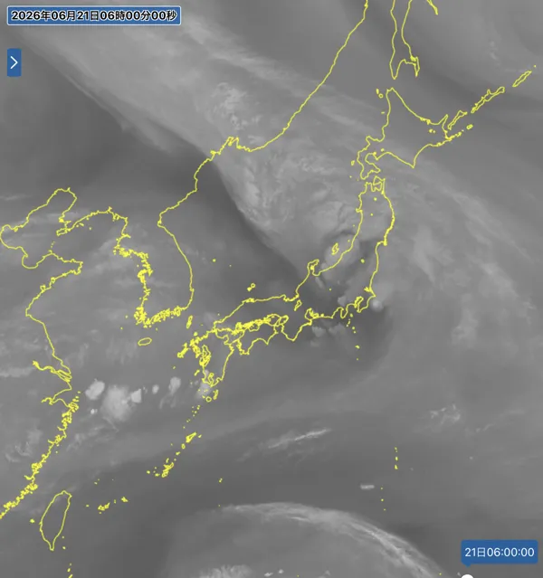2026年6月21日6時の日本周辺の衛星水蒸気画像