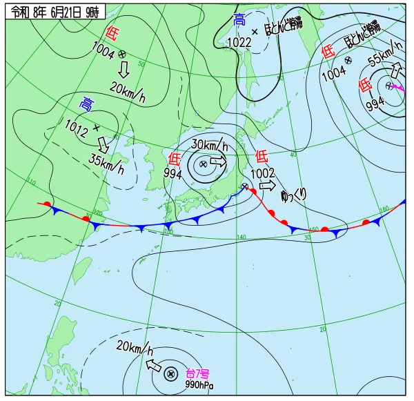 2026年6月21日9時の速報天気図