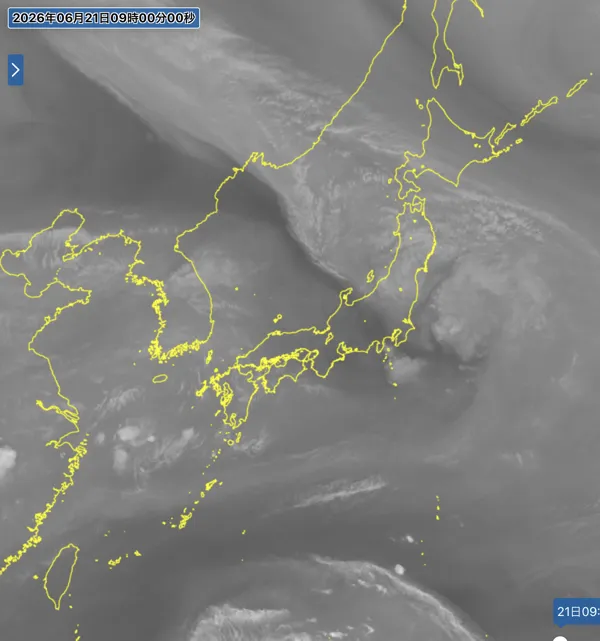 2026年6月21日9時の日本周辺の衛星水蒸気画像