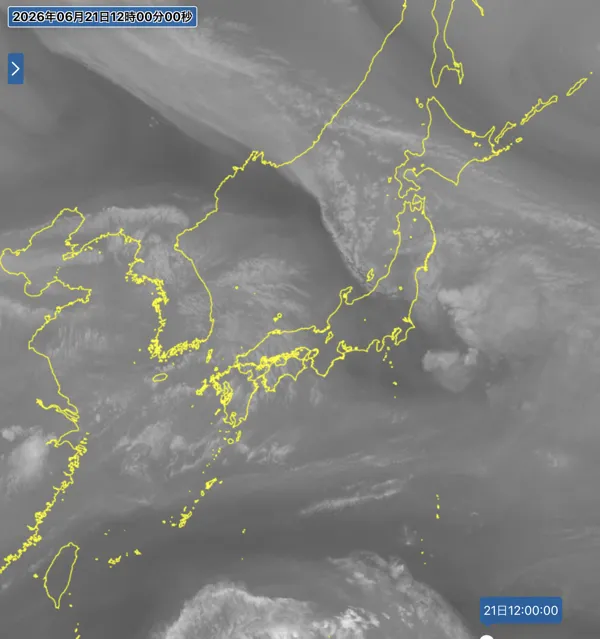 2026年6月21日12時の日本周辺の衛星水蒸気画像