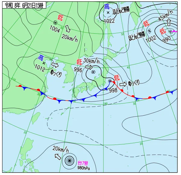 2026年6月21日15時の速報天気図