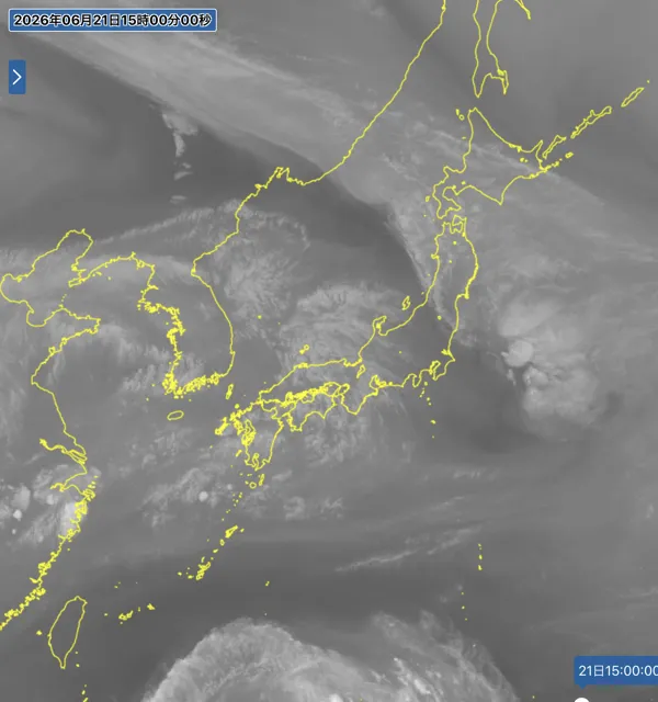 2026年6月21日15時の日本周辺の衛星水蒸気画像