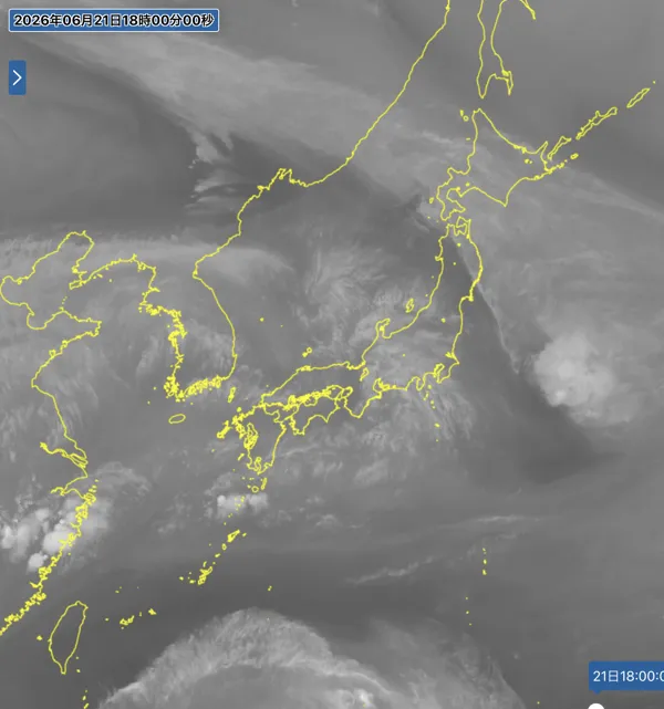 2026年6月21日18時の日本周辺の衛星水蒸気画像