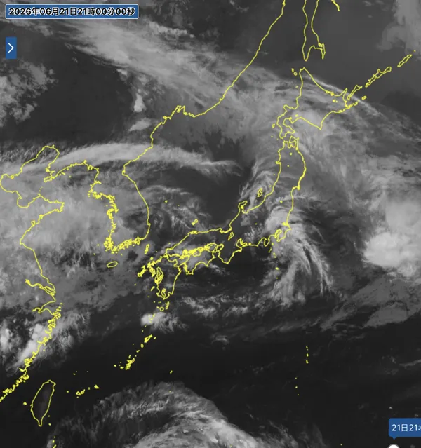 2026年6月21日21時の日本周辺の衛星赤外画像