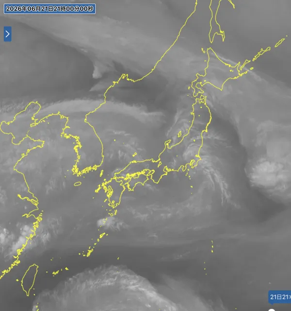 2026年6月21日21時の日本周辺の衛星水蒸気画像