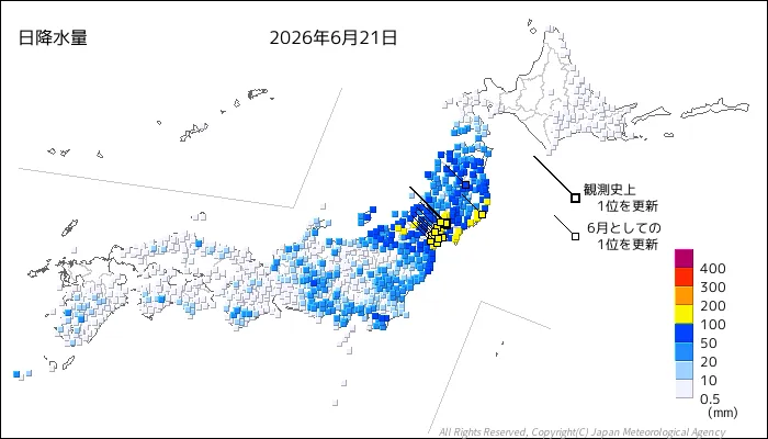 日本のアメダス日降水量の図
