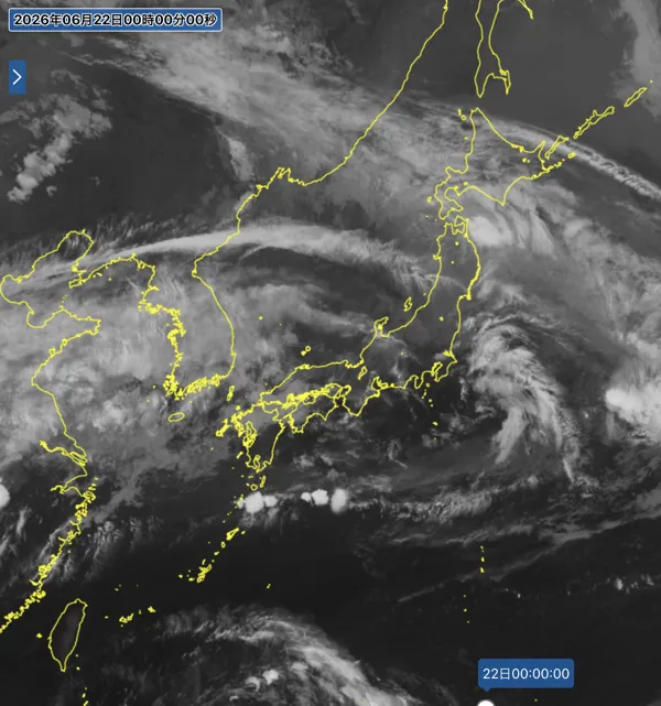 2026年6月21日24時の日本周辺の衛星赤外画像