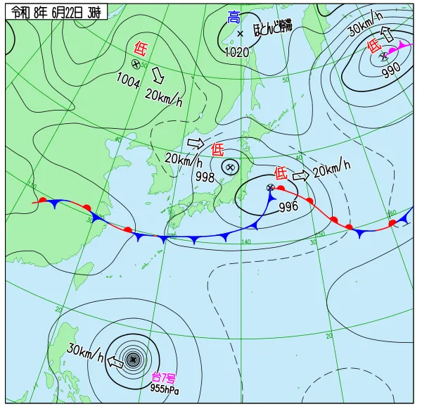 2026年6月22日3時の速報天気図