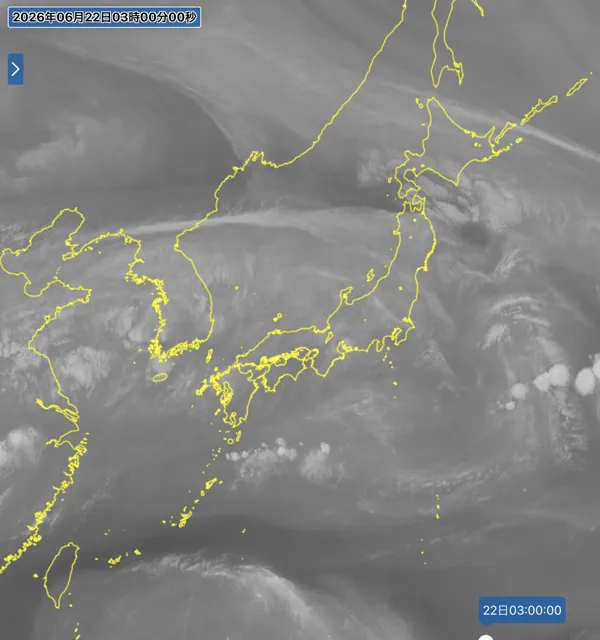 2026年6月22日3時の日本周辺の衛星水蒸気画像
