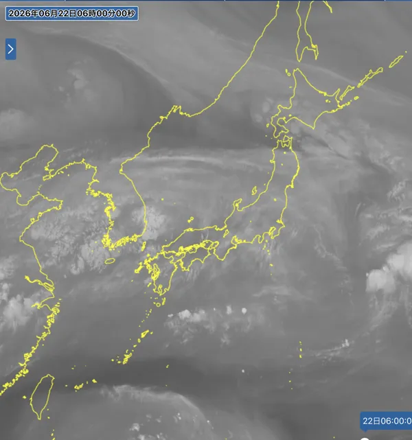 2026年6月22日6時の日本周辺の衛星水蒸気画像